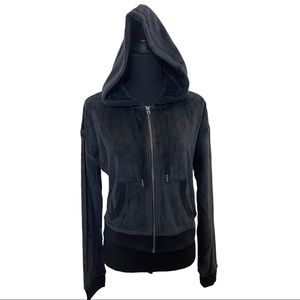 NWT - Aeropostale Velour Full Zip Hoodie in Black - Juniors Small Y2K Loungewear